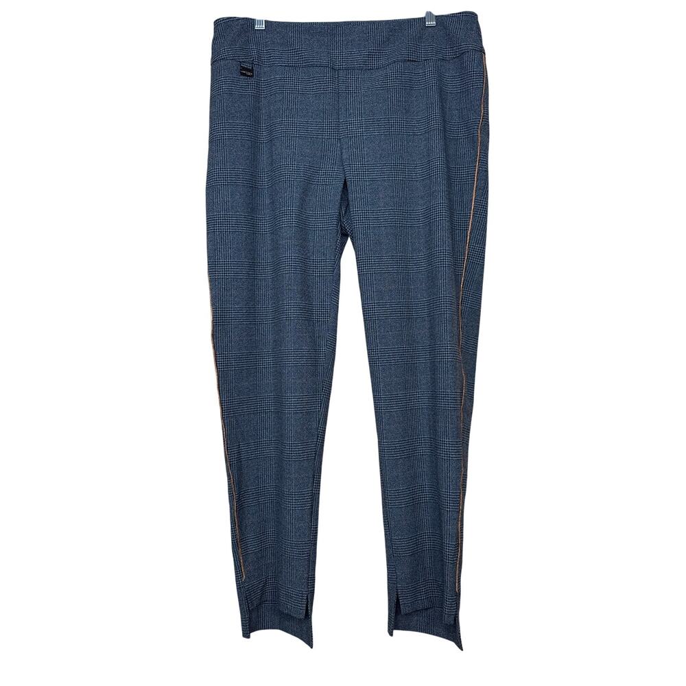 Lisette-L Pull-On Plaid Pants with Bronze Trim Stripe Black, Grey, Brown Size 14